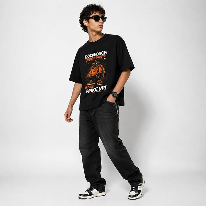 Cockroach Janta Party Oversized Graphic T-Shirt – White / Black