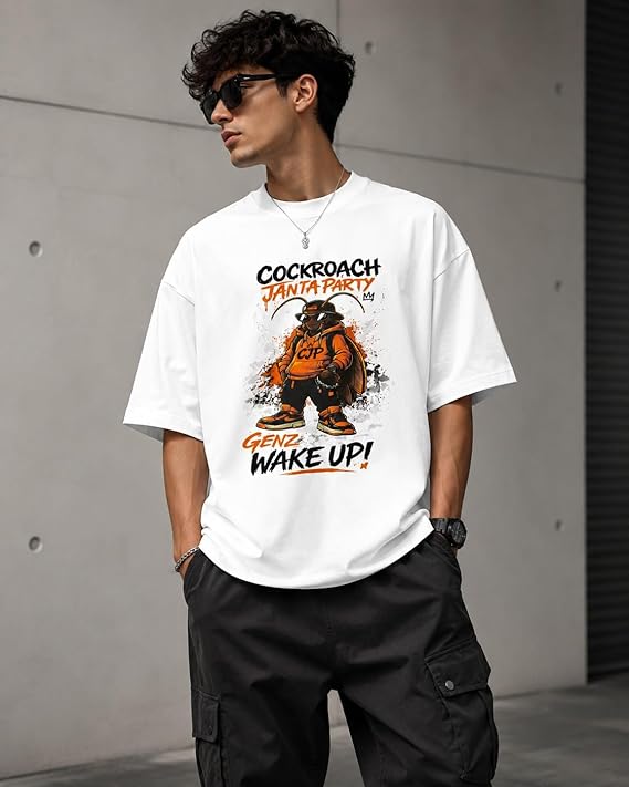 Cockroach Janta Party Oversized Graphic T-Shirt – White / Black