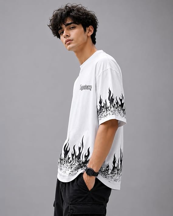 Legendary Flame Oversized Graphic T-Shirt – White