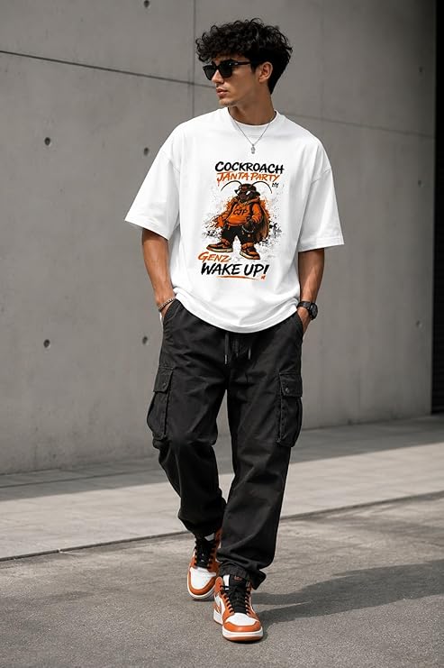 Cockroach Janta Party Oversized Graphic T-Shirt – White / Black