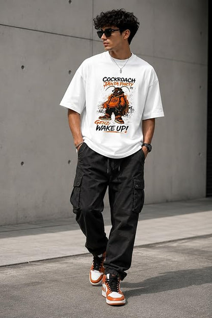 Cockroach Janta Party Oversized Graphic T-Shirt – White / Black
