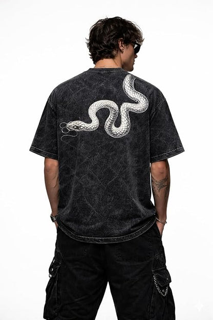 Serpent Vintage Wash Oversized Graphic T-Shirt – Acid Black