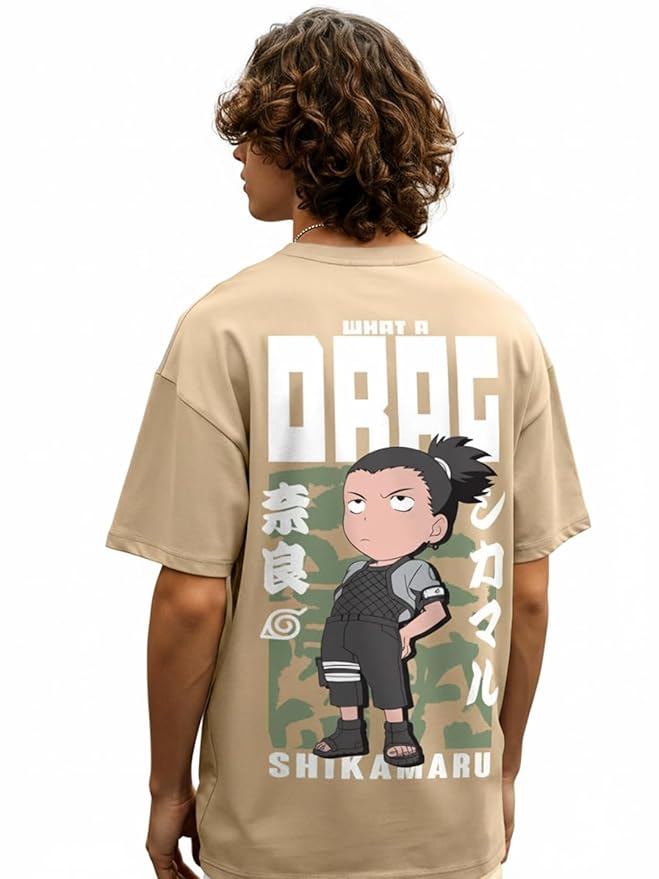 What A Drag Shikamaru Oversized Anime T-Shirt – Beige