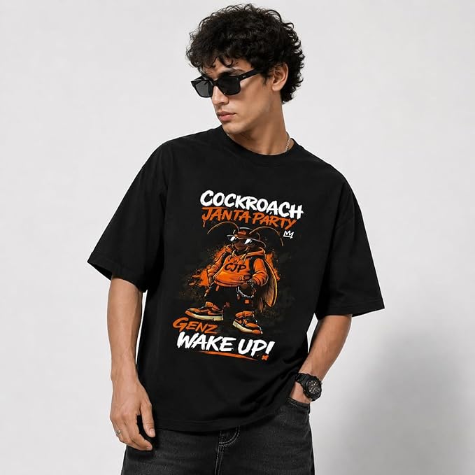 Cockroach Janta Party Oversized Graphic T-Shirt – White / Black