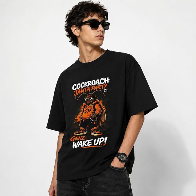 Cockroach Janta Party Oversized Graphic T-Shirt – White / Black