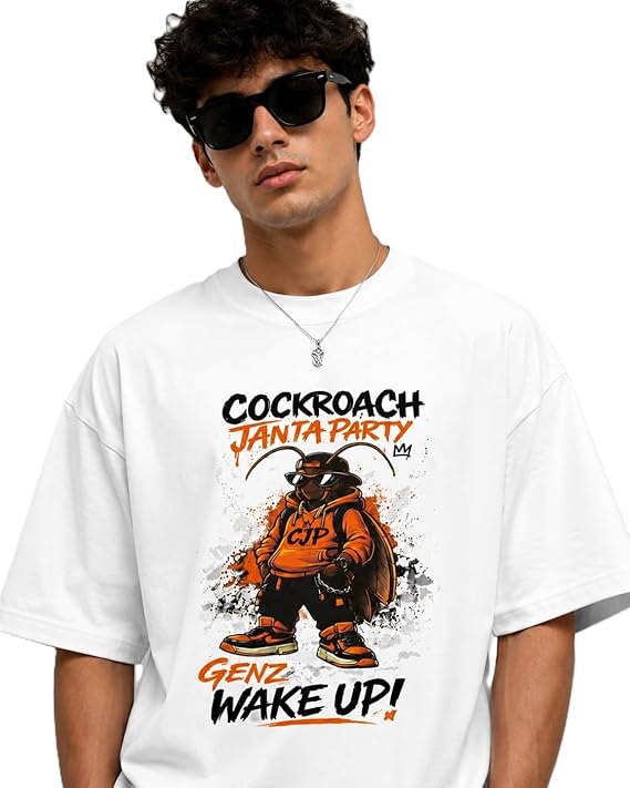 Cockroach Janta Party Oversized Graphic T-Shirt – White / Black