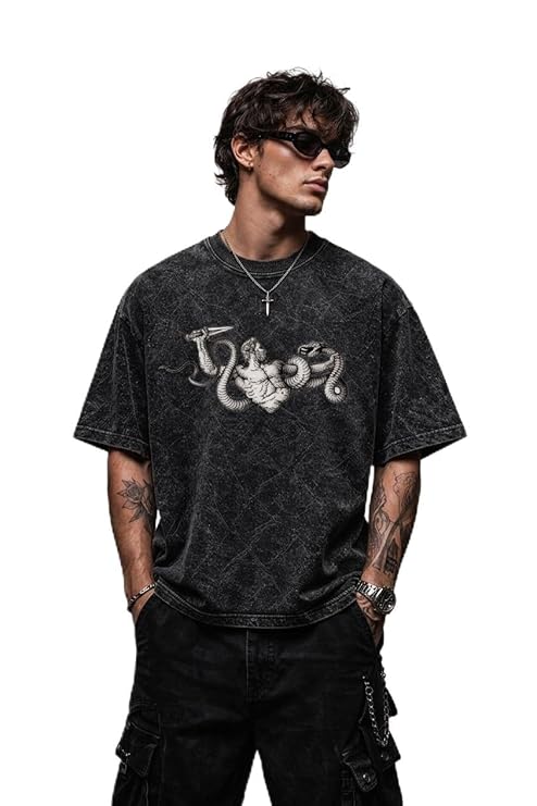 Serpent Vintage Wash Oversized Graphic T-Shirt – Acid Black