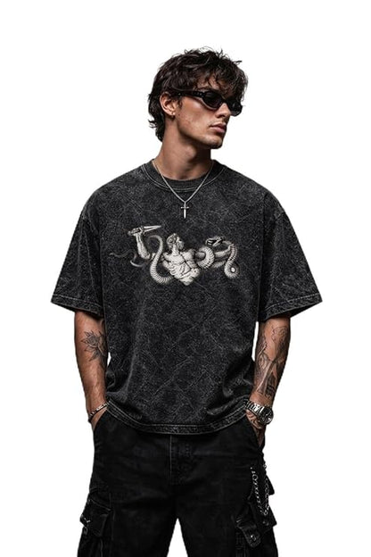 Serpent Vintage Wash Oversized Graphic T-Shirt – Acid Black