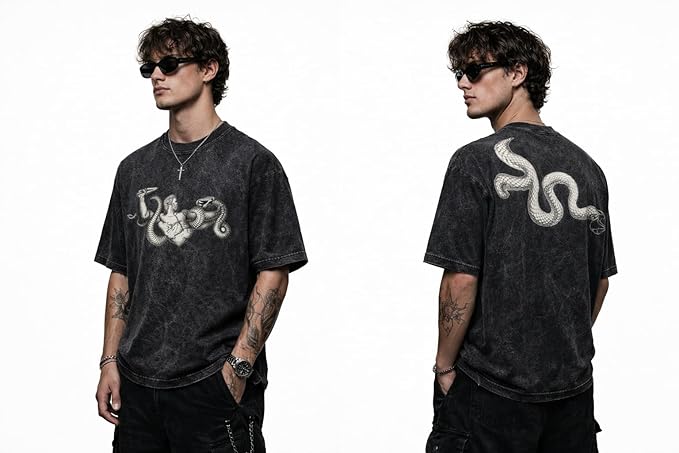 Serpent Vintage Wash Oversized Graphic T-Shirt – Acid Black