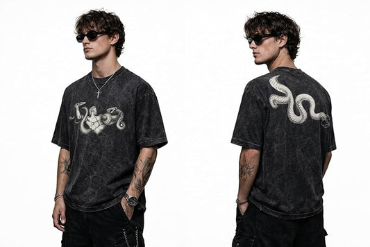Serpent vintage wash oversized graphic t-shirt in acid black – ThreadVault