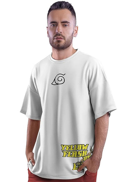 Yellow Flash Anime Oversized Graphic T-Shirt – White