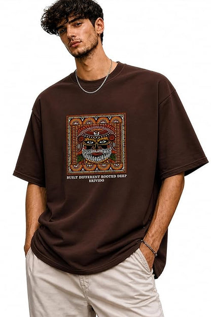 Brivido Rooted Deep Oversized Graphic T-Shirt – Coffee Brown