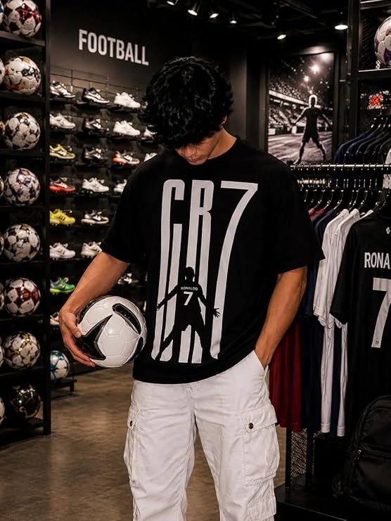 CR7 Ronaldo Graphic Oversized T-Shirt – Black
