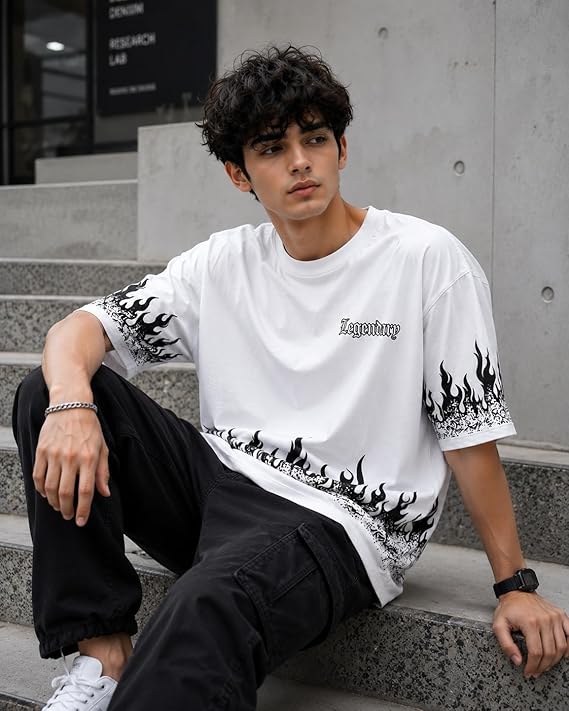 Legendary Flame Oversized Graphic T-Shirt – White