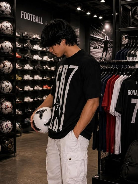 CR7 Ronaldo Graphic Oversized T-Shirt – Black