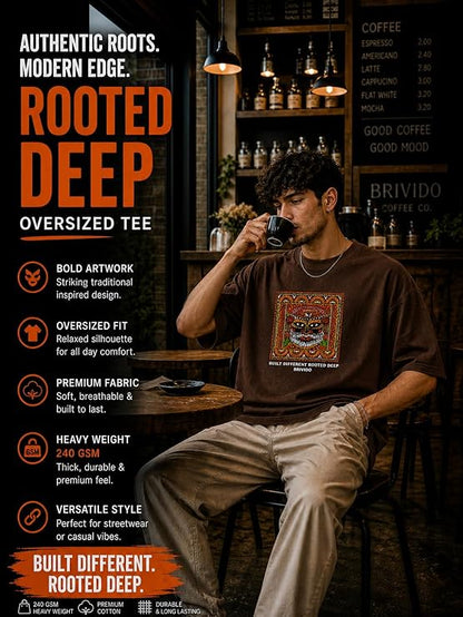 Brivido Rooted Deep Oversized Graphic T-Shirt – Coffee Brown