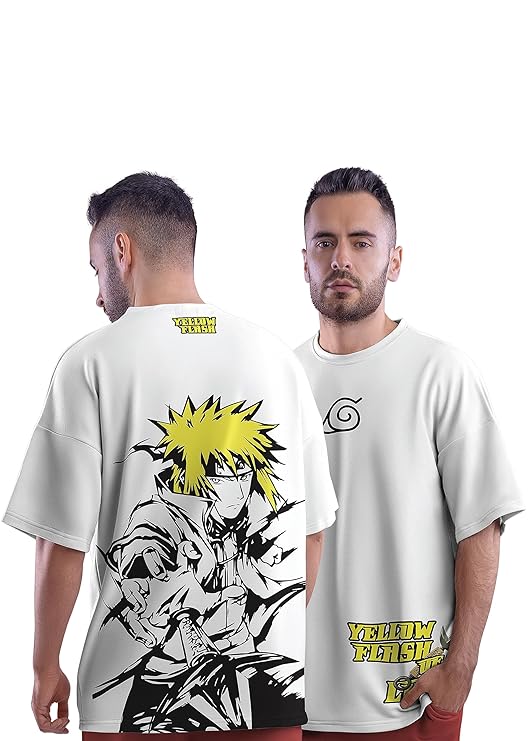Yellow Flash Anime Oversized Graphic T-Shirt – White
