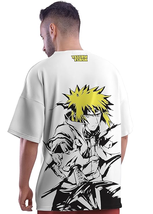 Yellow Flash Anime Oversized Graphic T-Shirt – White